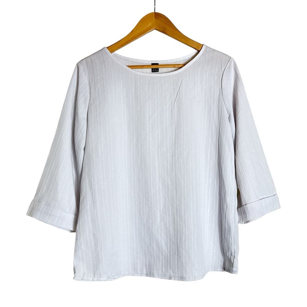 Shein Women's Textured 3/4 Sleeve Pullover Blouse Lightweight Size M White